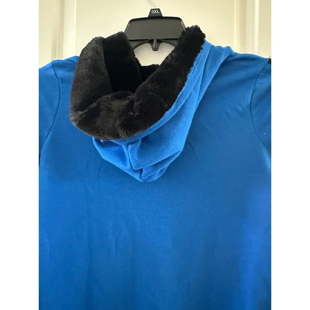 Justice Girls Blue Faux Fur Lined Hoodie With Love Hope Justice Dream Graphic Si